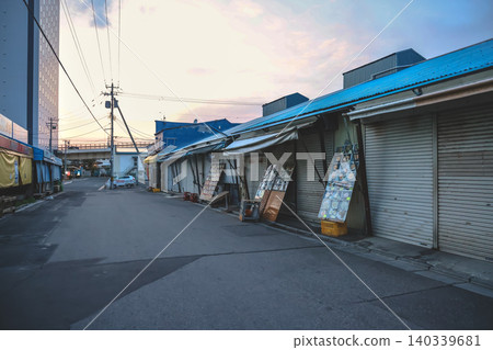 April 26 2026 Hakodate Morning Market streets quiet before dawn opening April 26 2026 Hakodate Morning Market streets quiet before dawn opening 140339681