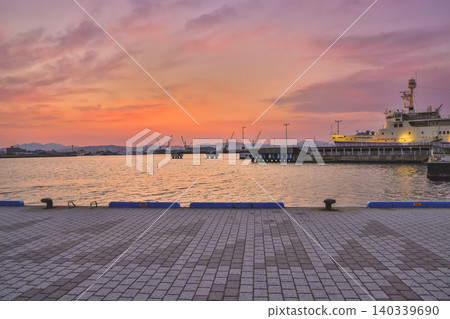 April 26 2026 Toyokawa Pier ferry docked at Hakodate port sunset April 26 2026 Toyokawa Pier ferry docked at Hakodate port sunset 140339690