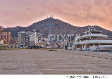 April 26 2026 Toyokawa Pier ferry docked at Hakodate port sunset April 26 2026 Toyokawa Pier ferry docked at Hakodate port sunset 140339692
