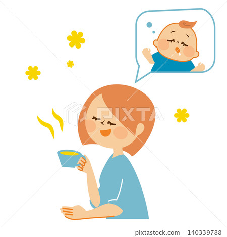 Moms take a breather while their babies sleep. Moms take a breather while their babies sleep. 140339788