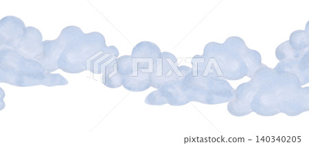 Seamless border with blue clouds. Watercolor illustration. Hand-drawn, isolated. Children's cartoon sketch for decorating the walls of a girl's or boy's nursery or for a children's greeting card. Seamless border with blue clouds. Watercolor illustration. Hand-drawn, isolated. Children's cartoon sketch for decorating the walls of a girl's or boy's nursery or for a children's greeting card. 140340205