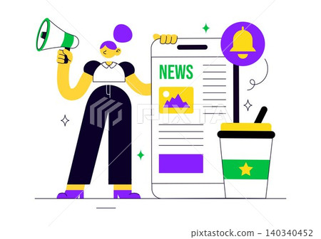 News Vector Illustration Featuring Breaking News Broadcast, Digital Journalism, Media Reporting, Press Coverage, and Information Communication 140340452