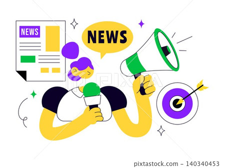 News Vector Illustration Featuring Breaking News Broadcast, Digital Journalism, Media Reporting, Press Coverage, and Information Communication 140340453