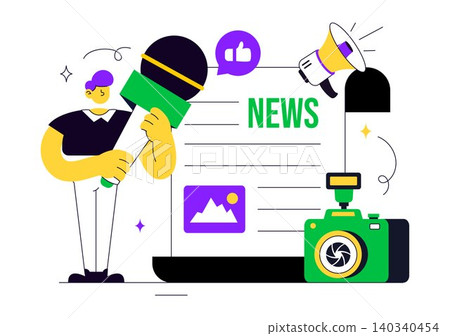 News Vector Illustration Featuring Breaking News Broadcast, Digital Journalism, Media Reporting, Press Coverage, and Information Communication News Vector Illustration Featuring Breaking News Broadcast, Digital Journalism, Media Reporting, Press Coverage, and Information Communication 140340454
