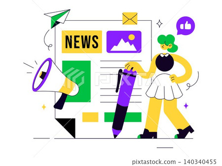 News Vector Illustration Featuring Breaking News Broadcast, Digital Journalism, Media Reporting, Press Coverage, and Information Communication News Vector Illustration Featuring Breaking News Broadcast, Digital Journalism, Media Reporting, Press Coverage, and Information Communication 140340455