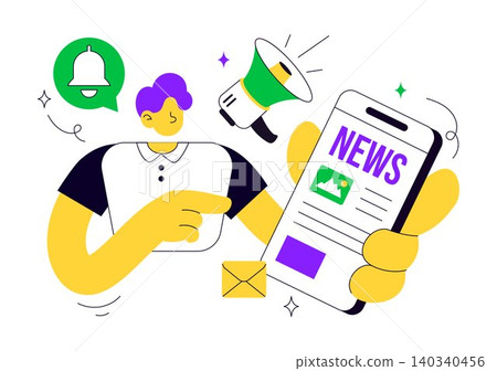 News Vector Illustration Featuring Breaking News Broadcast, Digital Journalism, Media Reporting, Press Coverage, and Information Communication 140340456