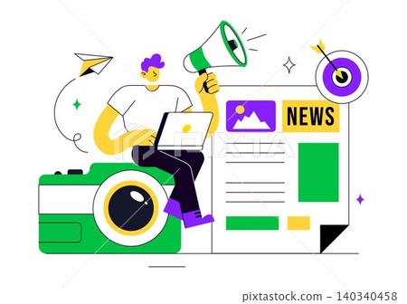 News Vector Illustration Featuring Breaking News Broadcast, Digital Journalism, Media Reporting, Press Coverage, and Information Communication News Vector Illustration Featuring Breaking News Broadcast, Digital Journalism, Media Reporting, Press Coverage, and Information Communication 140340458