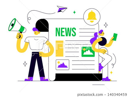 News Vector Illustration Featuring Breaking News Broadcast, Digital Journalism, Media Reporting, Press Coverage, and Information Communication News Vector Illustration Featuring Breaking News Broadcast, Digital Journalism, Media Reporting, Press Coverage, and Information Communication 140340459