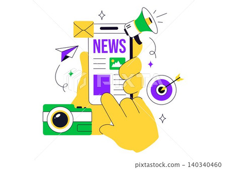 News Vector Illustration Featuring Breaking News Broadcast, Digital Journalism, Media Reporting, Press Coverage, and Information Communication News Vector Illustration Featuring Breaking News Broadcast, Digital Journalism, Media Reporting, Press Coverage, and Information Communication 140340460