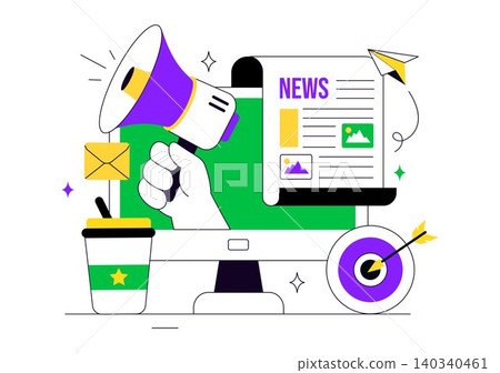 News Vector Illustration Featuring Breaking News Broadcast, Digital Journalism, Media Reporting, Press Coverage, and Information Communication News Vector Illustration Featuring Breaking News Broadcast, Digital Journalism, Media Reporting, Press Coverage, and Information Communication 140340461