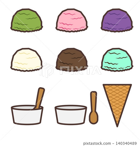 Illustrations of ice cream and container parts that can be freely combined. Illustrations of ice cream and container parts that can be freely combined. 140340489