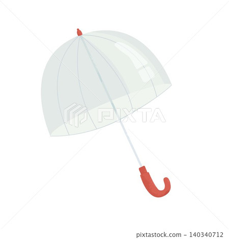 Transparent umbrella with red handle isolated on white background. Minimal rainy day clipart for weather, stickers. Transparent umbrella with red handle isolated on white background. Minimal rainy day clipart for weather, stickers. 140340712