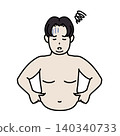 一幅插圖,描繪了一位因腹部脂肪過多而煩惱的肥胖男子。 一幅插圖,描繪了一位因腹部脂肪過多而煩惱的肥胖男子。 140340733