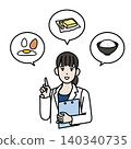 營養師建議均衡飲食,並專注於宏量營養素(PFC)比例的圖示。 營養師建議均衡飲食,並專注於宏量營養素(PFC)比例的圖示。 140340735