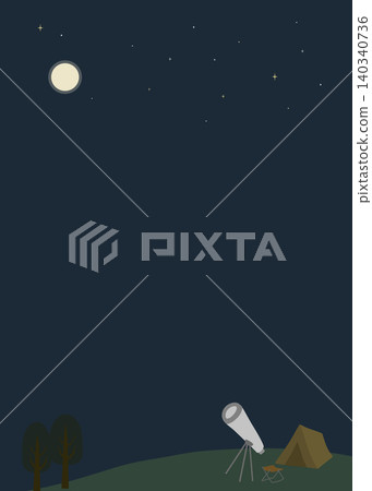一幅簡單的夜間插圖，描繪了露營旅行中人們欣賞滿月和星空的情景。 140340736