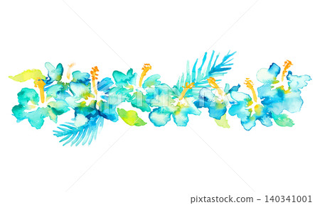 水彩植物畫框,飾以藍色芙蓉花和棕櫚葉 水彩植物畫框,飾以藍色芙蓉花和棕櫚葉 140341001