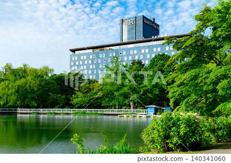 Sapporo Park Hotel, side view, Nakajima Park, spring, designed by Junzo Sakakura 140341060