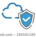 An illustration illustrating a security image protecting the cloud. 140341149