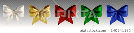 Realistic satin bows with shiny ribbon Realistic satin bows with shiny ribbon 140341185