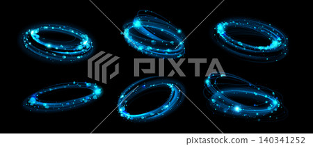 Luminous blue rings with neon sparkle effects Luminous blue rings with neon sparkle effects 140341252
