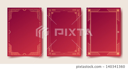Golden Chinese ornamental frame on red background Golden Chinese ornamental frame on red background 140341360