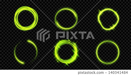 Glowing green rings with magical dust sparkles 140341484
