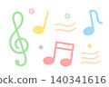 音樂素材以柔和的色彩描繪音符，並以平直的線條繪製高音譜號。 140341616