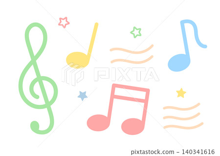 音樂素材以柔和的色彩描繪音符,並以平直的線條繪製高音譜號。 音樂素材以柔和的色彩描繪音符,並以平直的線條繪製高音譜號。 140341616