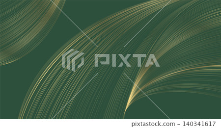 Green abstract background with golden wavy pattern 140341617