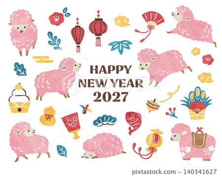 2027年（羊年）新年賀卡素材 140341627