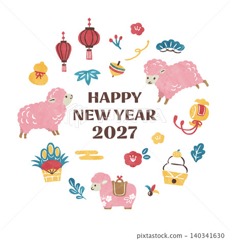 2027年(羊年)新年賀卡素材 2027年(羊年)新年賀卡素材 140341630