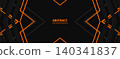 Dark abstract background with sharp orange geometric lines and chevron mirrored shapes on a black wide backdrop, creating a modern futuristic frame design with strong contrast and copy space 140341837