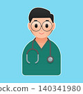 Male Doctor Cartoon Icon with Stethoscope 140341980