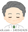 A man in a white coat with his eyes closed 140342426