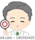 A man in a white coat holding the correct answer card. 140342429