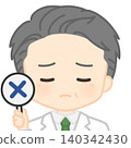 A man in a white coat holding a badge 140342430