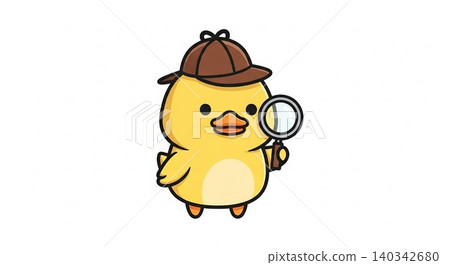 Cute duckling detective wearing a fedora hat holding a magnifying glass vector illustration with duckling detective magnifying investigator investigation character illustration whimsical 140342680