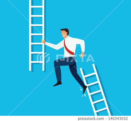 Businessman Jumping from Broken Ladder to New Ladder of Success Businessman Jumping from Broken Ladder to New Ladder of Success 140343032