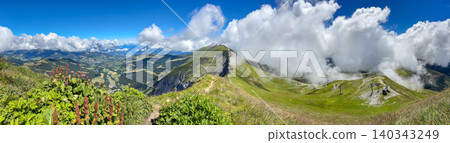 Panoramic alpine ridge of Mont Joly near Les Contamines-Montjoie, France 140343249