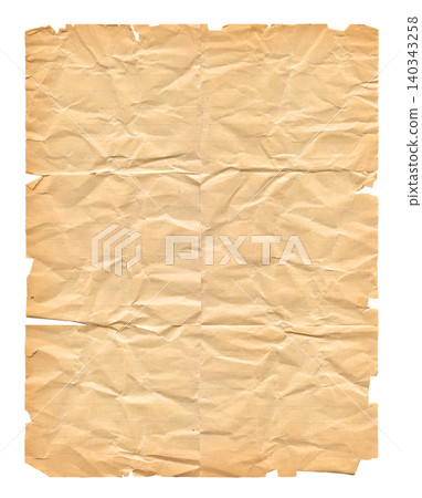 Heavily brown wrinkled paper sheet isolated on white 140343258