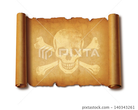 Old Pirate skull parchment scroll isolated on white Old Pirate skull parchment scroll isolated on white 140343261