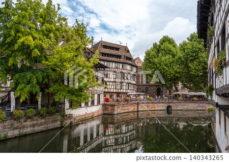 Historic canal houses in Strasbourg France reflections view Historic canal houses in Strasbourg France reflections view 140343265