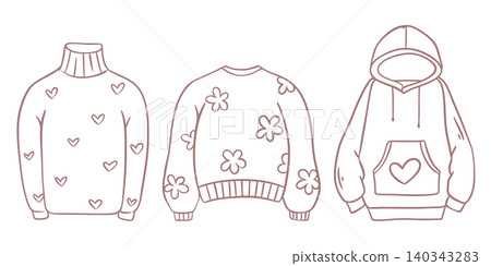 Female warm winter sweaters, hand drawn set 140343283