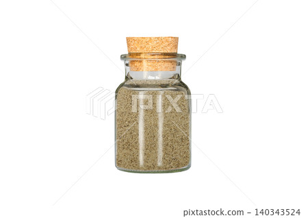 grind white pepper in glass container isolated on white background grind white pepper in glass container isolated on white background 140343524