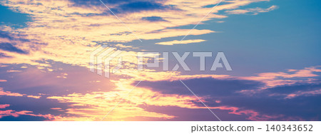 Colorful cloudy sky at sunset. Gradient color. Sky texture. Abstract natural background Beautiful cloudy sky. Real photo Not by AI Horizontal banner Colorful cloudy sky at sunset. Gradient color. Sky texture. Abstract natural background Beautiful cloudy sky. Real photo Not by AI Horizontal banner 140343652