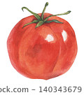 Realistic watercolor tomato on a white background. Illustration is hand-drawn. For design, postcards, posters, textiles, menus, books, stickers, packaging, printing, and labels. 140343679