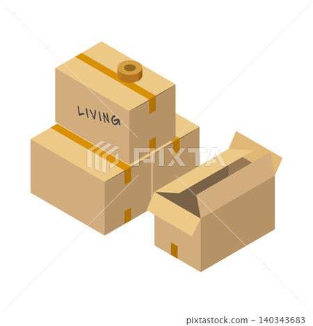 搬家用的紙箱,裡面裝著客廳的物品。 搬家用的紙箱,裡面裝著客廳的物品。 140343683