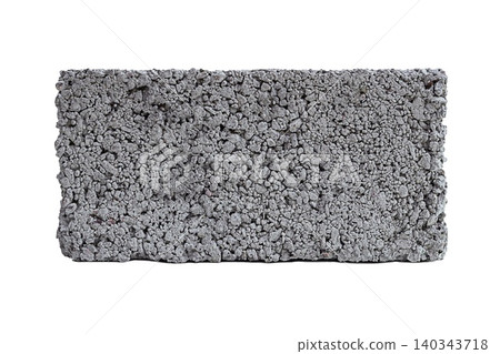 Building block created from expanded clay slag chips of different sizes with cement sand mortar, isolated with clipped path on transparent white background for artwork. Material, textures for games 140343718