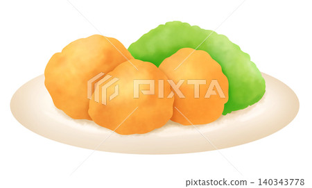 Fried chicken and shredded cabbage served on a plate 140343778