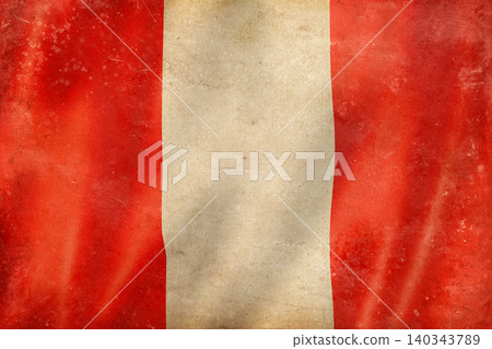 Old vintage flag of Peru, worn and stained Old vintage flag of Peru, worn and stained 140343789